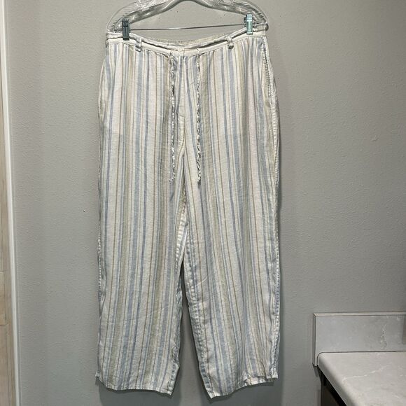 Kate Hill Casual Linen Pants XL Striped Pocket Drawstring Beach Coastal Boho - Picture 1 of 15